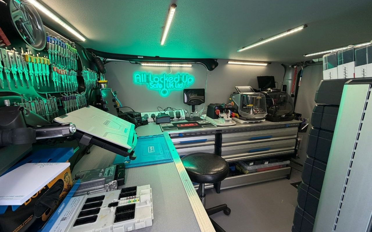 Specialist vehicle key equipment inside the All Locked Up Safe mobile locksmith workshop